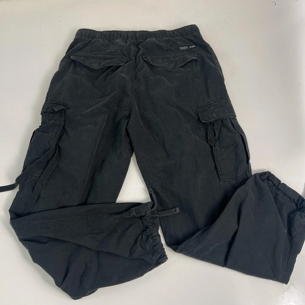 Superdry Ripstop Pants Mens 32x32 Black Cargo Elastic Waist Drawstring Workwear